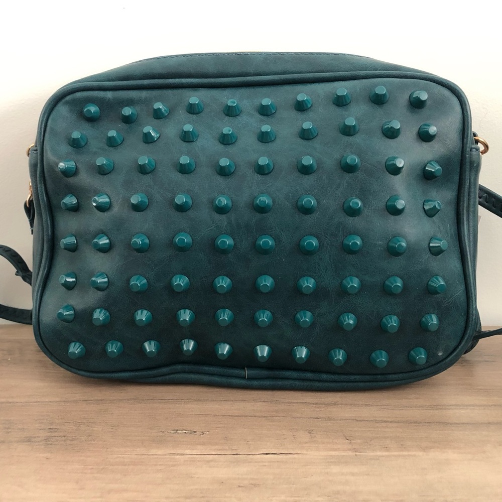 Blue Studded Crossbody Handbag